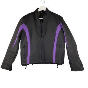 Zony Jacket Womens Medium Black/Purple Moto Coat Fitted Removable Lining